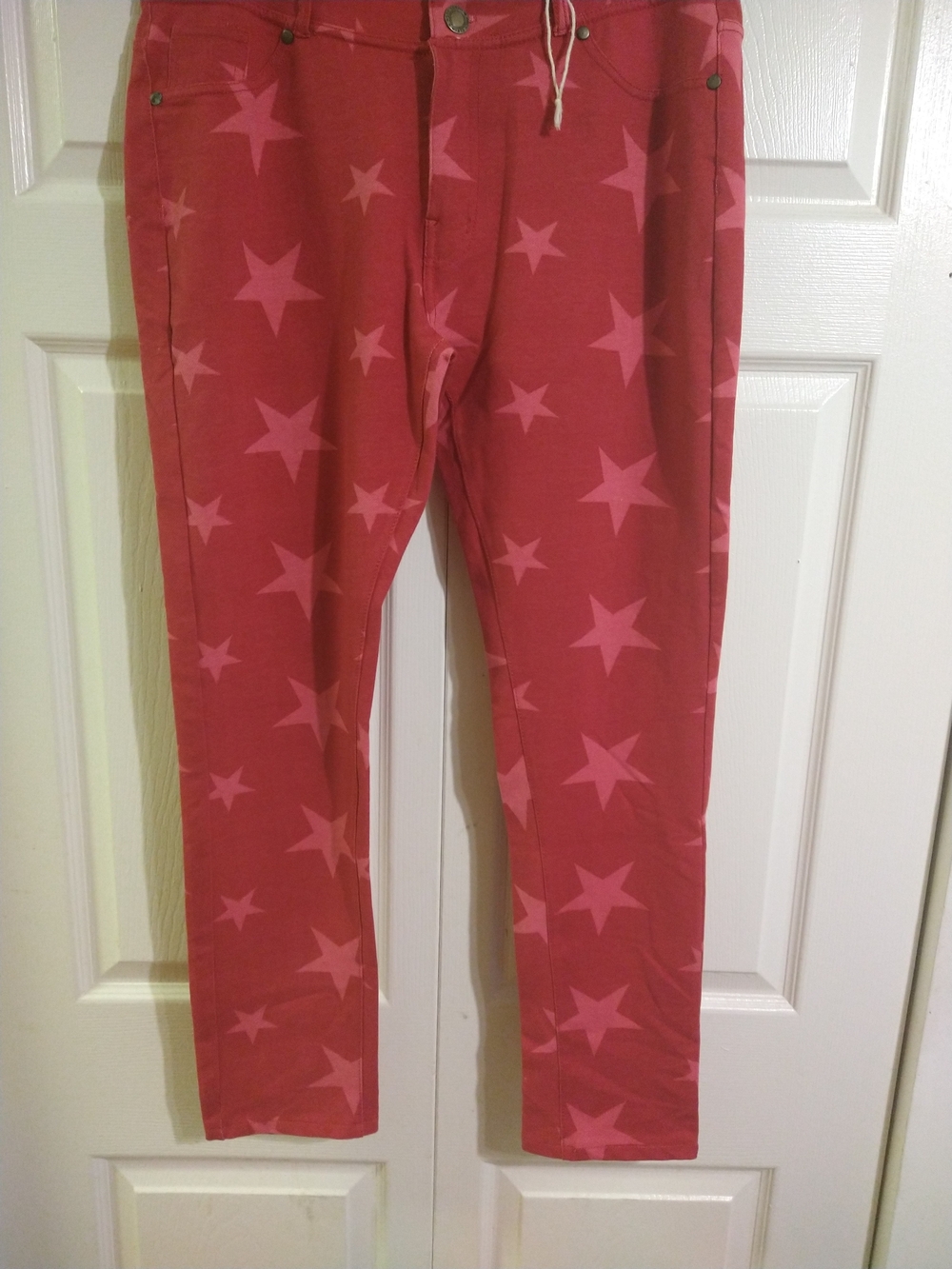 Women Pink Star-Print Stretch Leggings